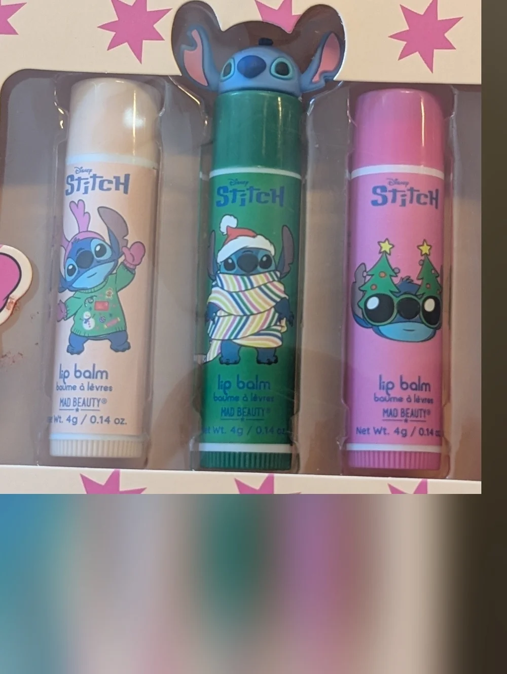 Mad Beauty Disney Stitch Lip Balm Trio - Pink, Green, Cream